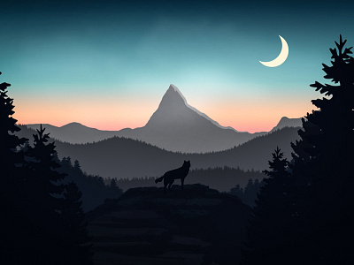 Wolf Moon 2d art design illustration moon mountain ninety niners wolf