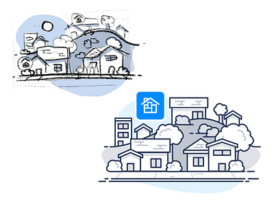 Neighbor Illustration Draft to Final community drawing home house icon illustration lineart neighborhood onboarding sketch street