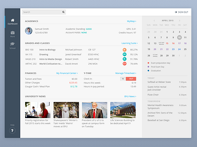 Student Portal calendar dashboard data portal school student ui university
