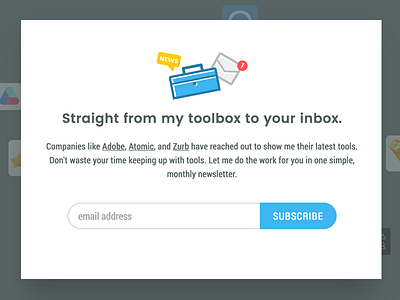 UX Tools Newsletter button envelope icon illustration landing page mail newsletter sign up subscribe toolbox