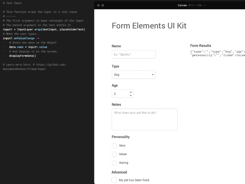 Form Elements UI Kit checkbox data dropdown form framer input interactive prototype radio button stepper ui kit user input