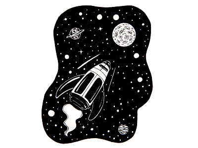 Rocket in Space. Hand drawn black and white graphic. art graphic graphic design illustration