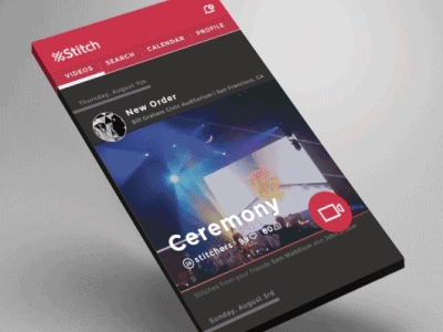 Stitch Video Feed app concert interaction mobile motion red ui ux visual design