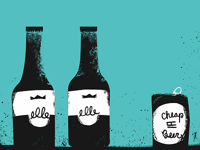 Beer + Beer beer bottle can flat grunge illustration monochromatic texture