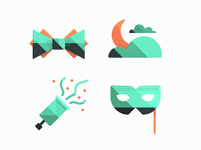 Illustration Set bow cloud design flat illustration mask moon sky stickers surprise tie