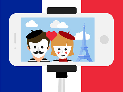 French Mime Couple couple france french illustration love mime phone photo romance selfie sticker