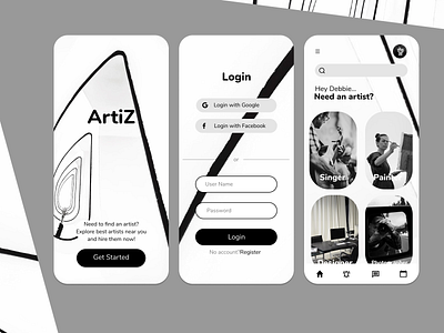 Artiz - UI design artist blackandwhite landingpage longing minimalist monochromatic monochrome simple