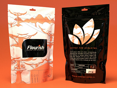 Flourish Coffee Bags 3d athlete bag bag design cinema 4d coffee coffee bag design flourish gradient logo outdoor sport sports
