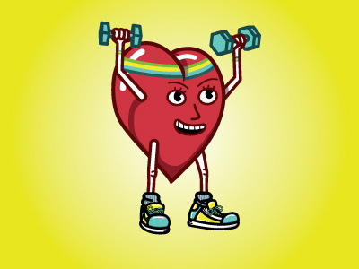 Athlete At Heart Lifter cartoon healthy heart illustration lifting red sneakers vector weights