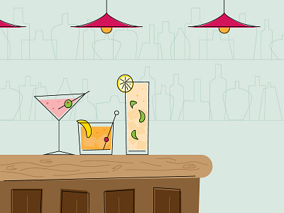 Throwback cocktails 1950s bar cocktails drinks gin fizz illustration liquor martini old fashioned