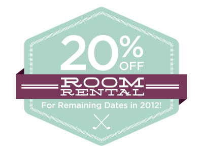 Promotion header 20 off 2012 club deal events center golf gotham hall rental ribbon room saving silverfake typography