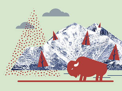 Stoodyfest Bits barn buffalo collage digital collage evergreen geometry illustration mixed media mountain owl