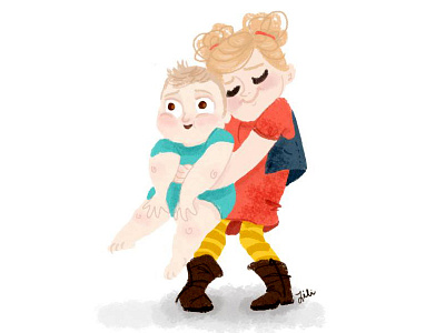 Sibling Squeeze digital painting hug illustration kids photoshop siblings