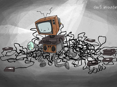 Day 5: An outdated robot. dvd outdated robot robot stereo tv vhs tapes