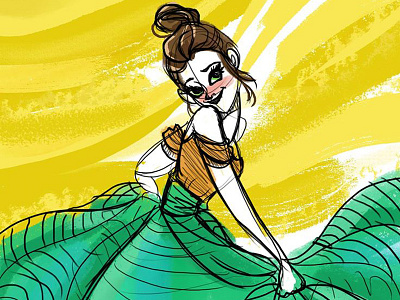 Skirt dancing digital art gesture girl green movement painting photoshop sketch skirt yellow