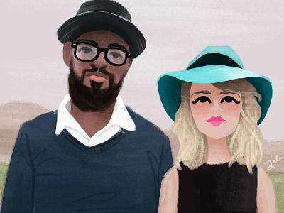 Illustrated Couple character design couple digital painting glasses hats hipster illustration photoshop