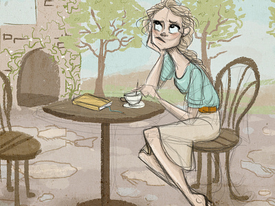 Waiting girl illustration lili ribeira sketch tea