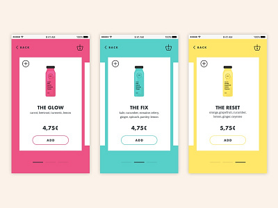 #003 Daily UI challenge - Juice App app colorful dailyui futura icon juice pressedcold shop slider ui uichallenge ux