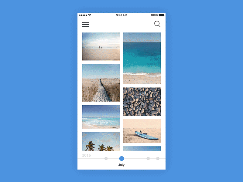 #011 Daily UI challenge - Gallery app challenge dailyui gallery mobile picture principle scroll timeline ui ux