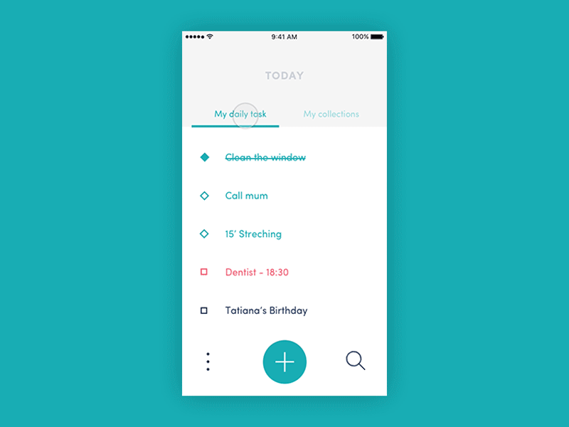 #017 Daily UI challenge - ToDo App ui challenge daily ui mobile tab list pinciple animation ux ui todo list app todo