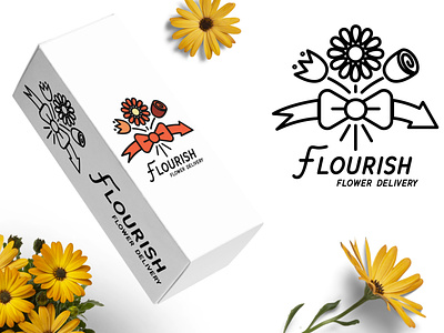 Flourish Flower Delivery Logo arrow bouquet bow branding floral flower flower delivery icon illustrator line logo logo design simple logo