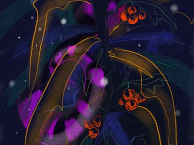 Midnight doodle dark illustration midnight mysterious neon plants tropical