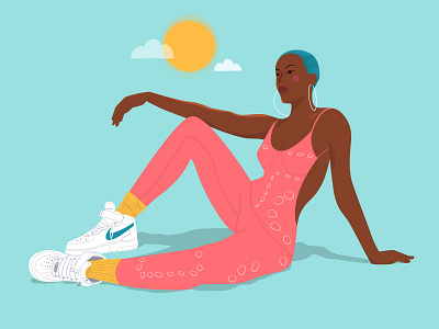 A Place in the Sun black woman branding bright colorful flat girl power illustration nike nike air summer summer party summertime trendy vector website woman