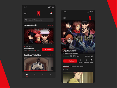 Netflix app redesign anime app app design designer mobile app movie app netflix app ui ui design uiux uix ux ux design