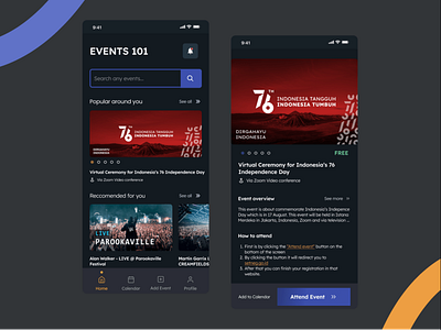 Events 101 - an event search mobile app app design designer event events app independence day mobile app ui ui design uiux uix ux ux design