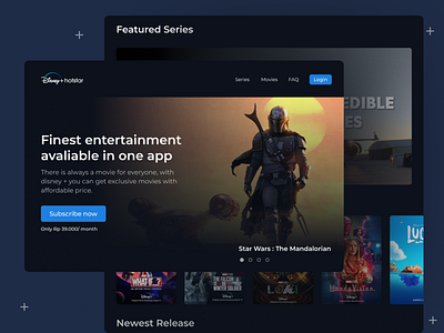 Disney+ Hotstar Landing Page animation clean ui disney disney hotstar disney hotstar redesign graphic design hero section landing page design modern ui motion graphics star wars the mandalorian ui ui design uiux uix ux web design