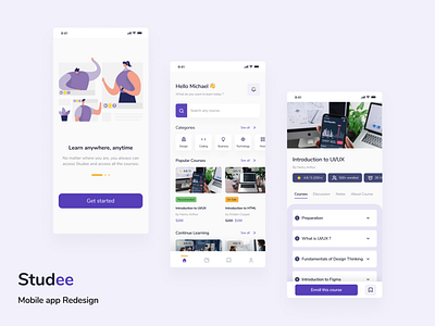 Studee Online Course App - Redesign course figma learning mobile app online course mobileapp onlinecourse study ui ui design uiux uix ux