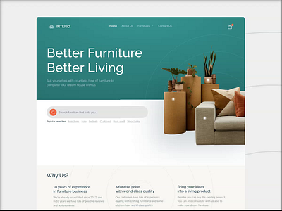 INTERIO - Furniture & Interior Design Landing Page animation ecommerce home house interaction interactive interior design landing page minimal motion graphics property prototype shop simplicity ui ui design uiux ux web design website