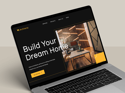 Architecta - Architect Landing Page Mockup view apartment architecture clean hero section home house interior design landing page macbook minimal mobile app mockup view property residence responsive website shopping center ui design uiux web design website