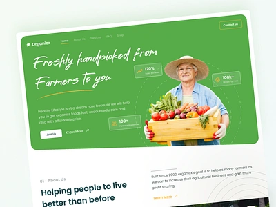 Organicx - Agriculture Landing Page agriculture farm farmers farming fruits landing page landing page design organic plant plants responsive landing page responsive website ui ui design uiux uix ux vegetables web design website