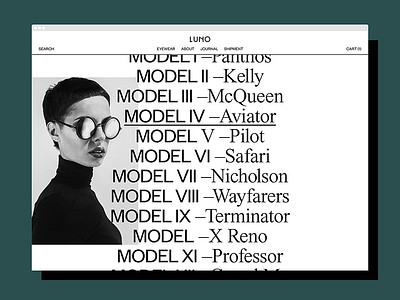 Eyewear website 🕶 elegant eyewear fashion grotesque minimal products simple style sunglasses typography website webstore