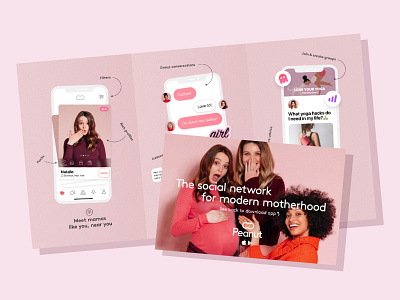 Direct mail brochure app brochure brochure layout community editorial london mobile mothers network peanut print social startup team women