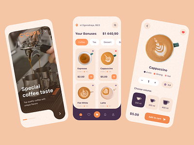Coffee App C'CUPS app app design branding ccups coffee coffee app digital food mobile app real ui uiux ux