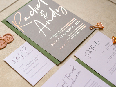 Wedding Invitation clean contemporary design foil font gold handwriting invitation print rsvp script stamp wedding