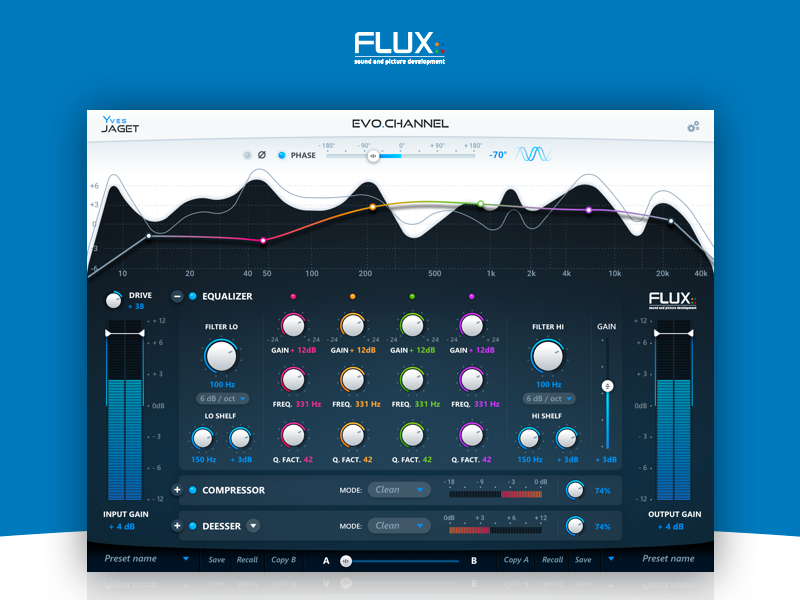 Flux:: Evo.Channel music sound deesser compressor equalizer audio plugin