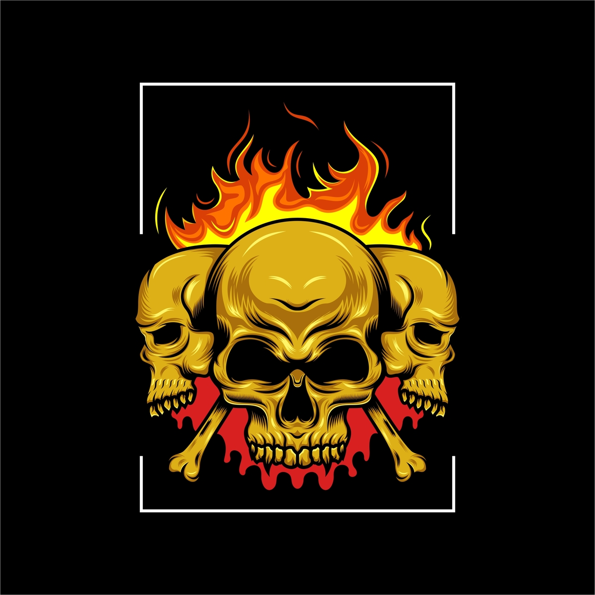 skull head with fire blood and bones vector illustration by ...