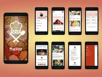 Savor : Recipe App app branding design food app icon illustration logo mobile orange color layout recipe app recipe app inspirations typography ui ux vector
