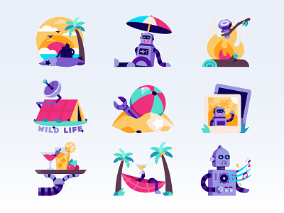 Vacationing robots (stickers for Snapchat)