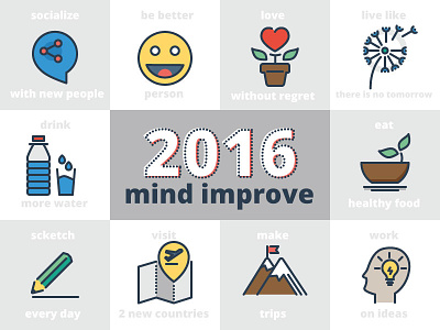 New Year Resolutions - Mind Improve! drink eat icons idea love new year resolutions socialize travel trip