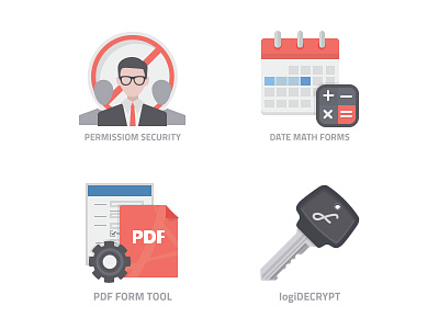 iconize flat: Logiform - Form Features account calc calendar encrypt flat icons key multiuser pdf permission settings