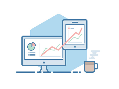 Market Data analytics coffee data flat graph icon market monitoring screen statistics workspace
