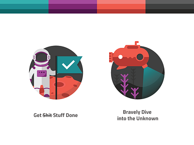 Sysdig: Values badges cosmonaut deep dive done flag icons space stit done submarine success values