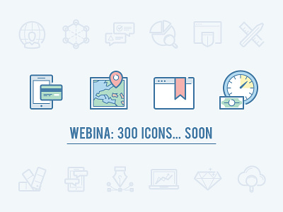 webina: 300 icons... soon :) bookmark credit card education icon icons location map mobile money payment seo time