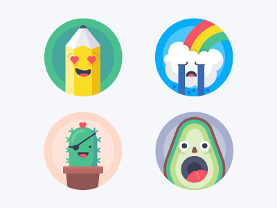 Avatars: objects avatar avatars avocado cactus cloud faces heart icons pencil scared smile srying