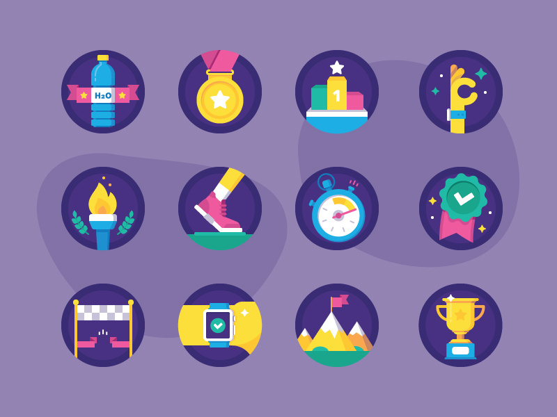 Freebies: Sport Badges achievement apple watch award badge free freebies icons medal running stopwatch trophy water