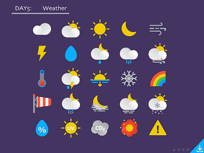 Day5_freebies: Weather icons cloud flat fog icon icons night pollen snow sun uv weather wind